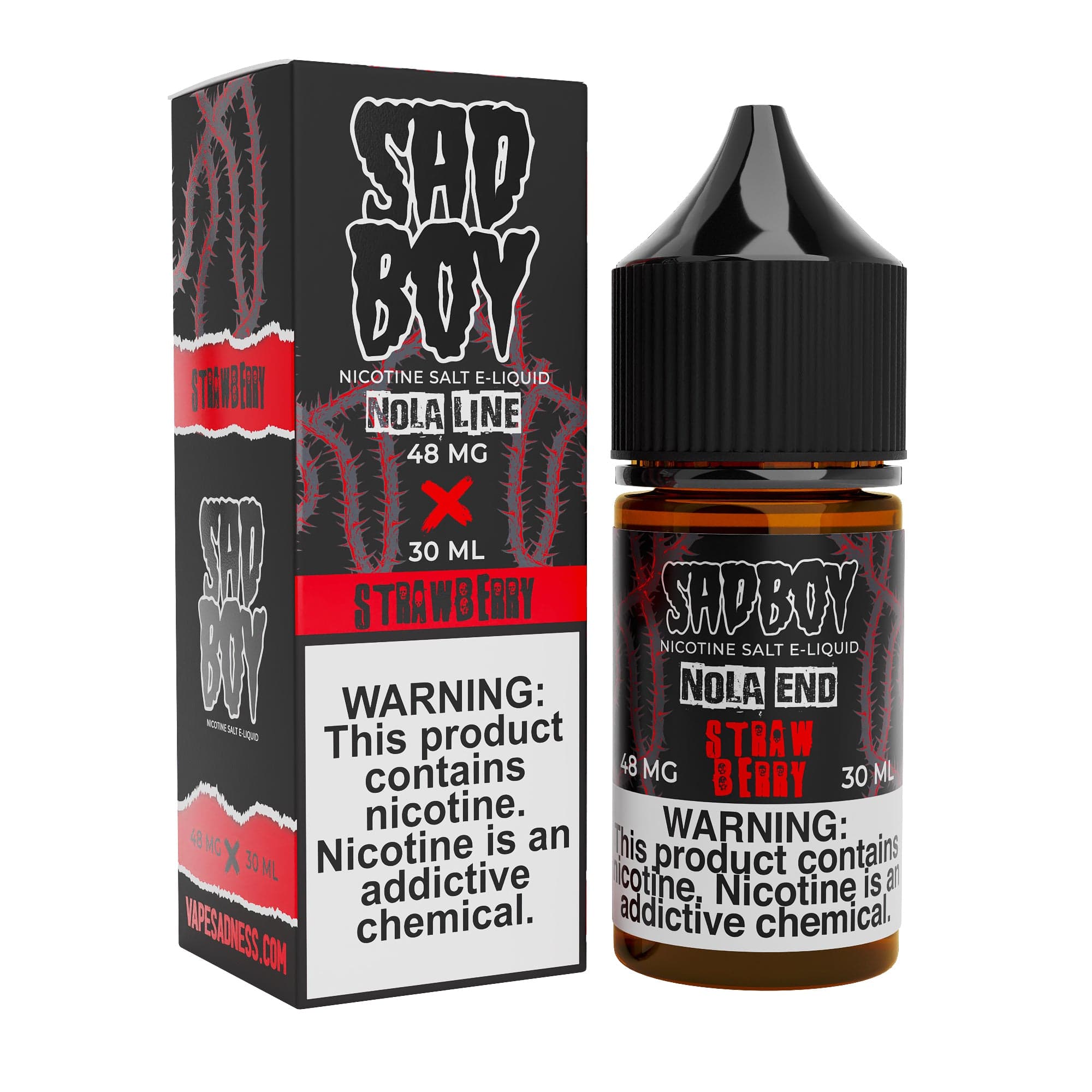 Sadboy E-Liquid Straw Nola SALT e-liquid bottle, 30mL with colorful label, featuring a straw and nola flavor theme.