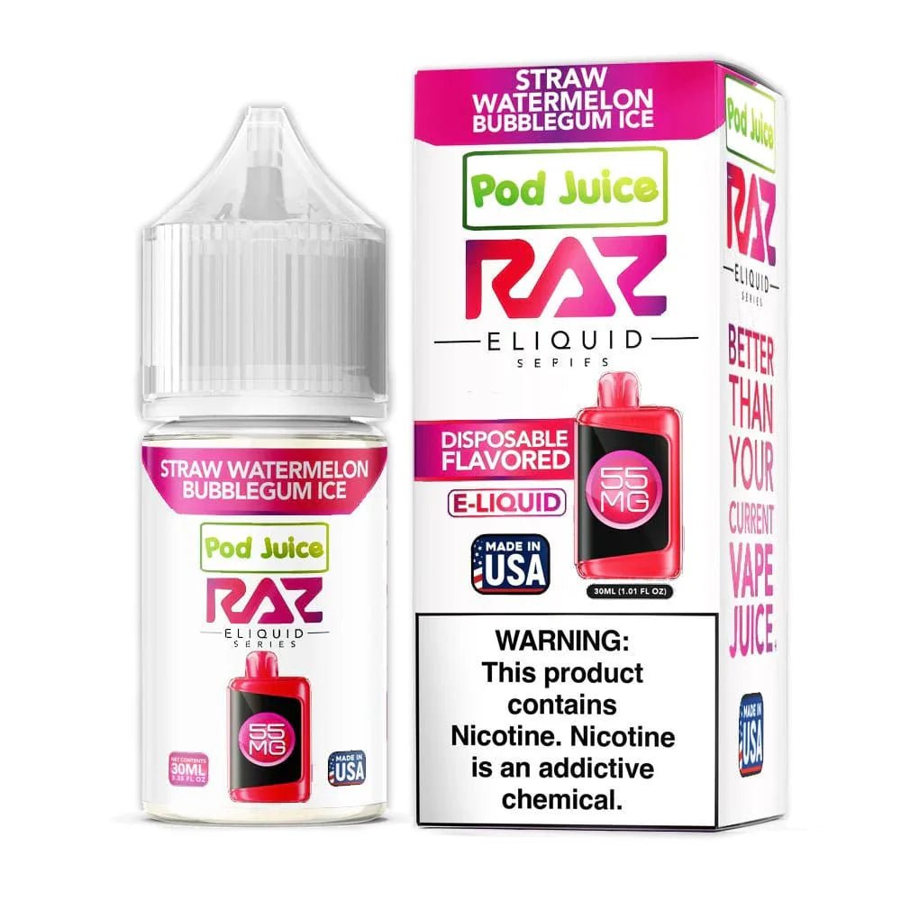 Pod Juice x Raz E-Liquid Salt - 30mL — Straw Watermelon Bubblegum ICE