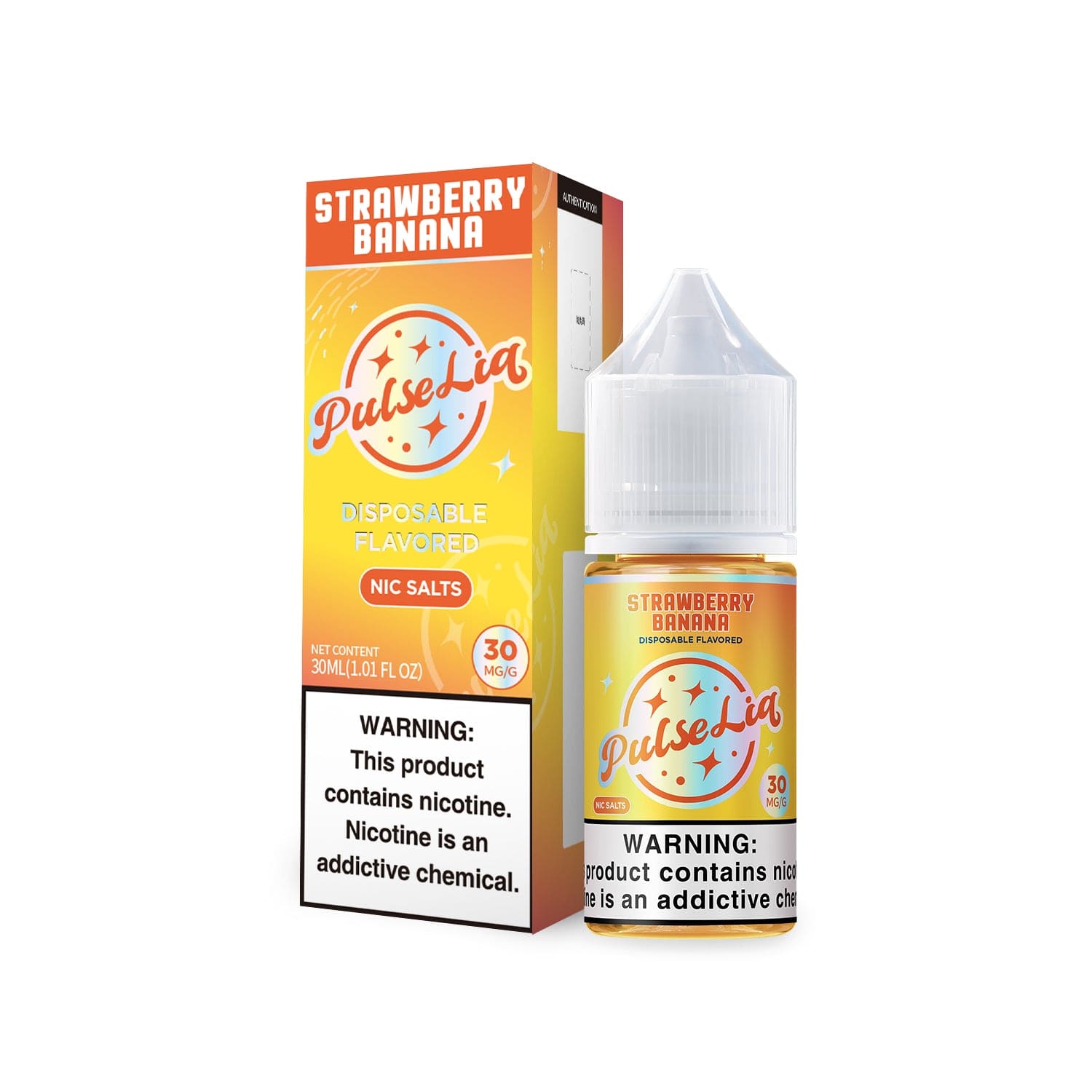 Strawberry Banana Salt E-liquid by Pulse Liq, 30mL bottle, featuring fresh strawberry and banana flavor profile.