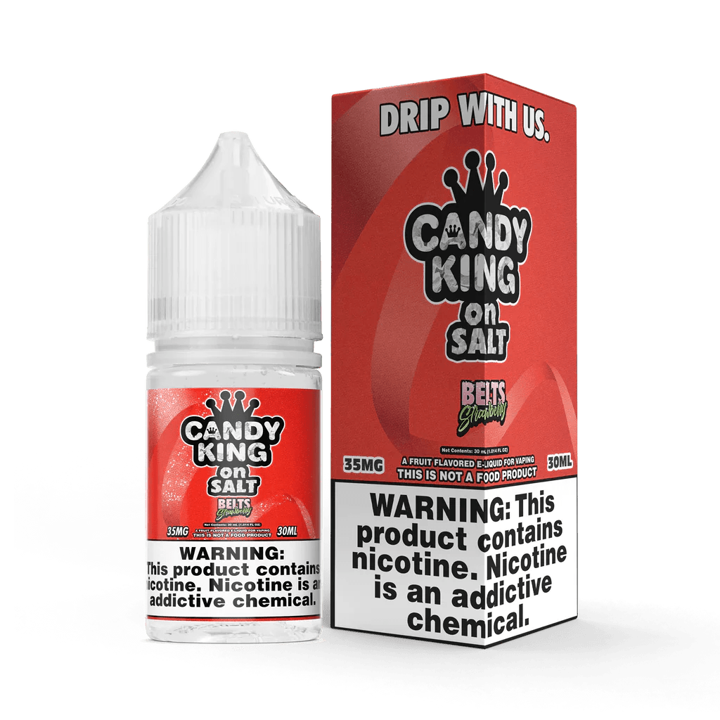Strawberry Belts SALT e-liquid by Candy King, 30mL bottle with vibrant strawberry belt flavor and salt nicotine.