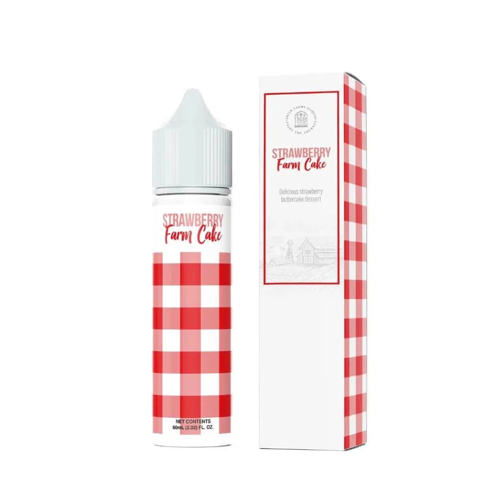 Berry-flavored Strawberry Farm Cake E-liquid by Fresh Farms Eliquid in a 60mL bottle, featuring strawberry and cake notes.