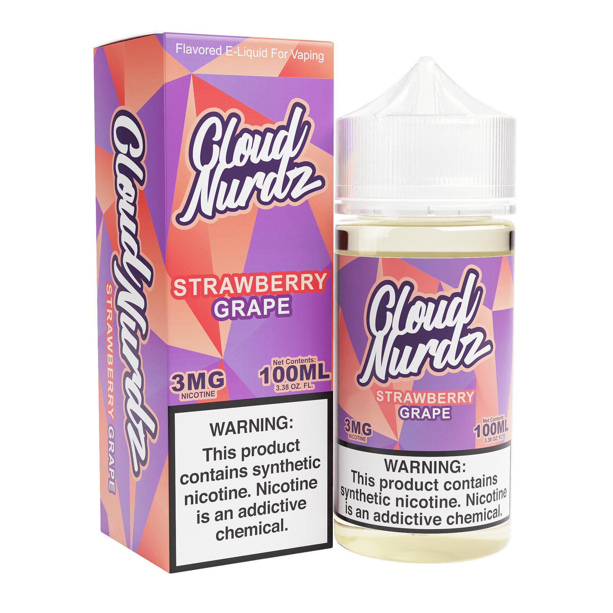 Cloud Nurdz Strawberry Grape e-liquid in 100mL bottle, with vibrant fruit flavor and colorful packaging.