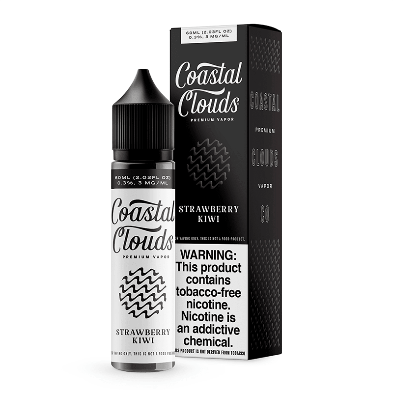 Bottle of Coastal Clouds Strawberry Kiwi e-liquid 60mL with a colorful label featuring strawberries and kiwis.