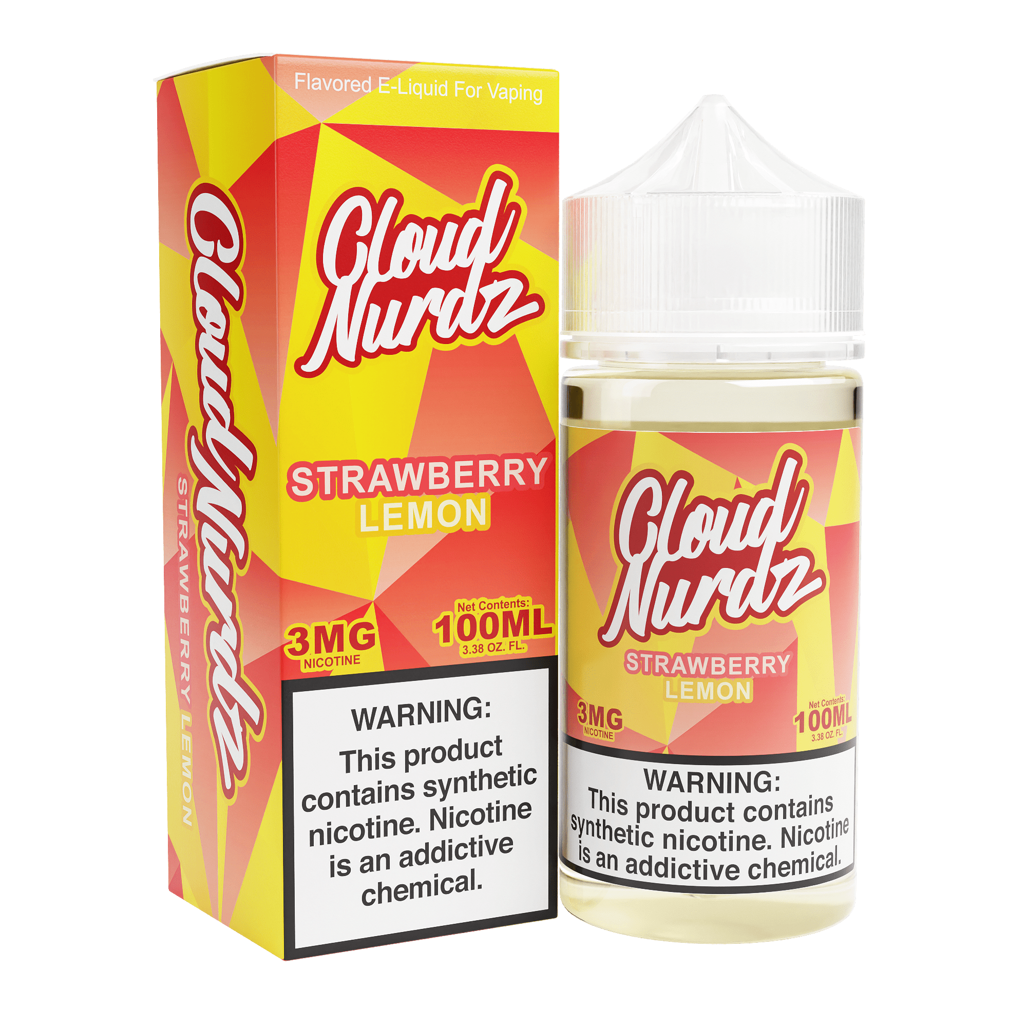 Cloud Nurdz Strawberry Lemon e-liquid bottle, 100mL size, with colorful label featuring fresh strawberries and lemon slices.