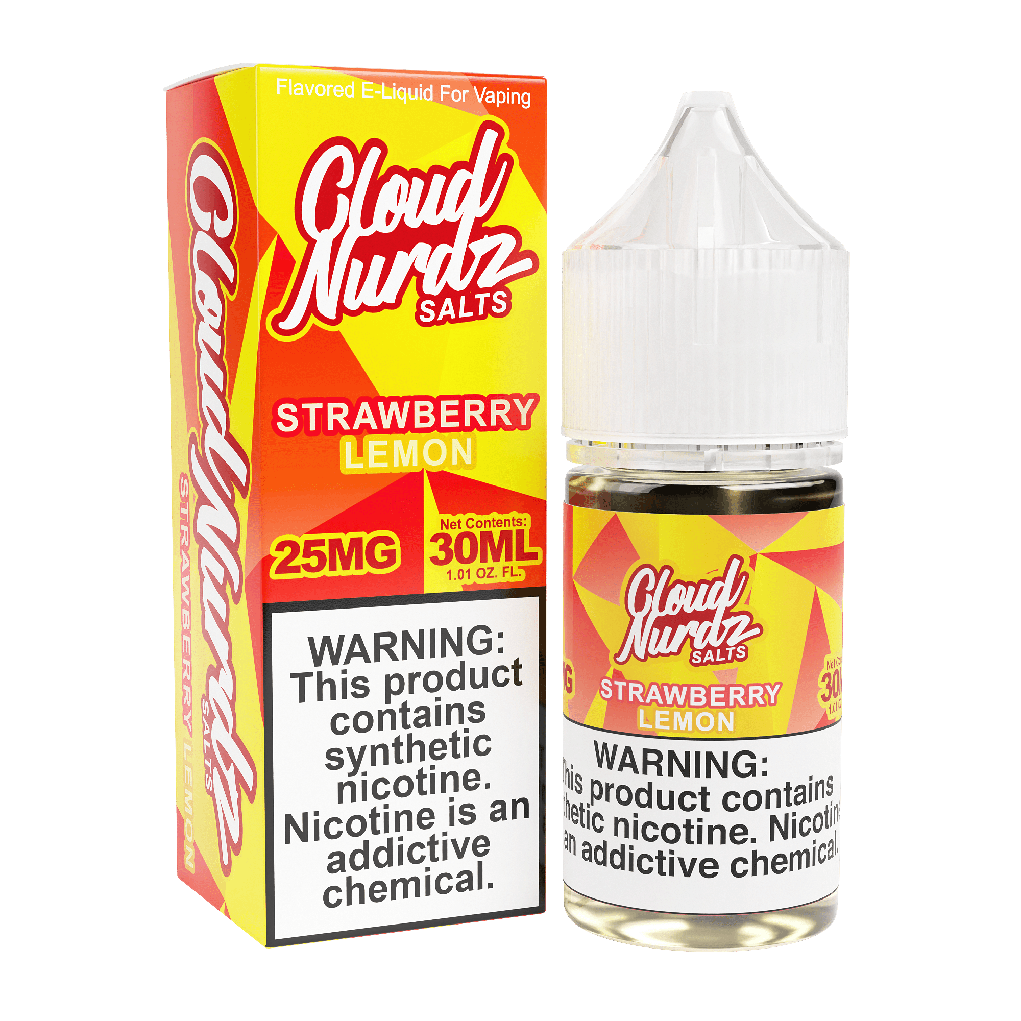 Bottle of Cloud Nurdz Strawberry Lemon Salt E-liquid 30mL with colorful label featuring strawberries and lemons.