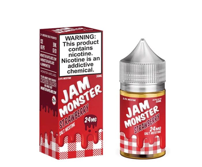Strawberry SALT e-liquid by Jam Monster E-Liquid in a 30mL bottle, featuring vibrant strawberry flavor and salt nicotine.