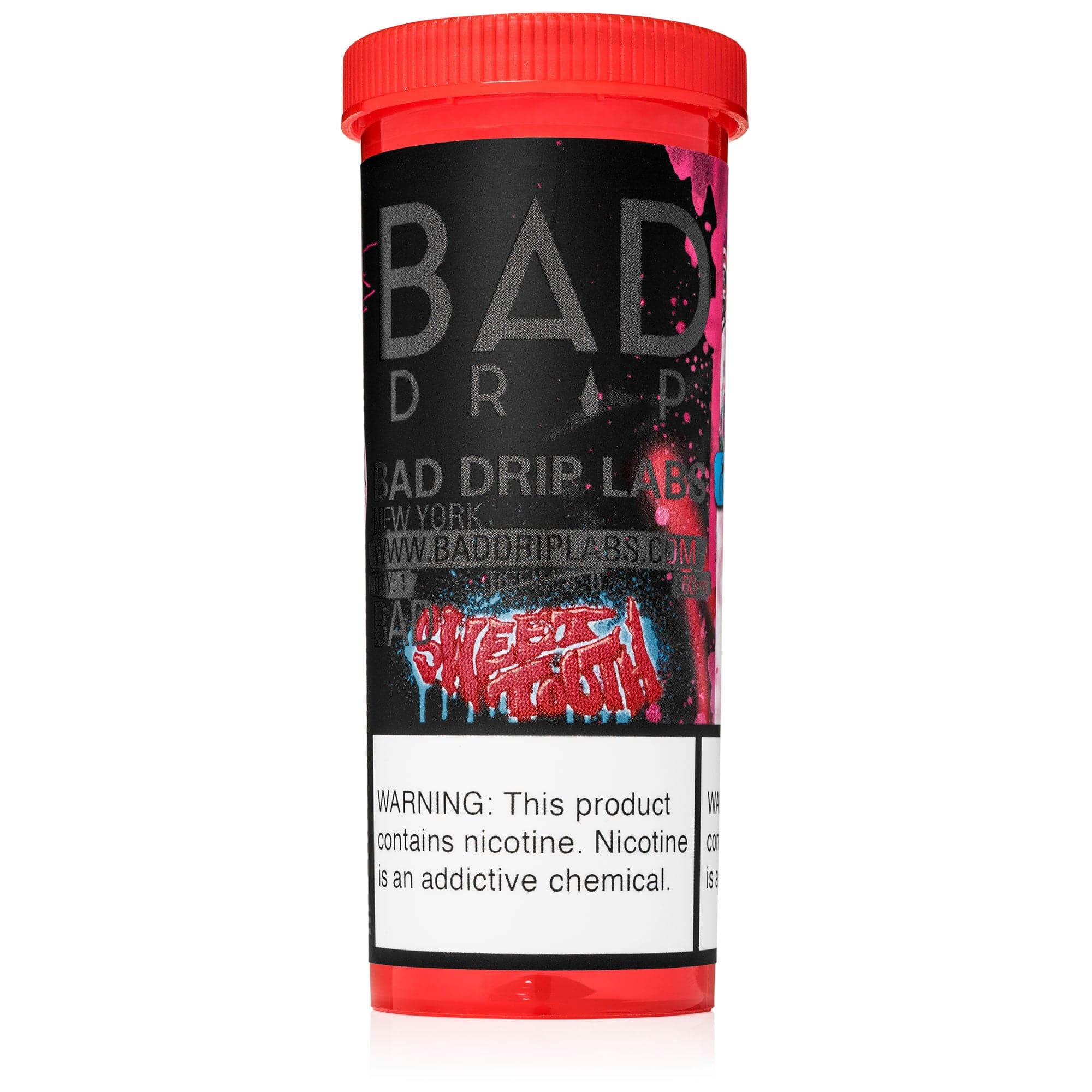 Sweet Tooth e-liquid by Bad Drip Labs, 60mL bottle featuring colorful packaging and flavor branding.