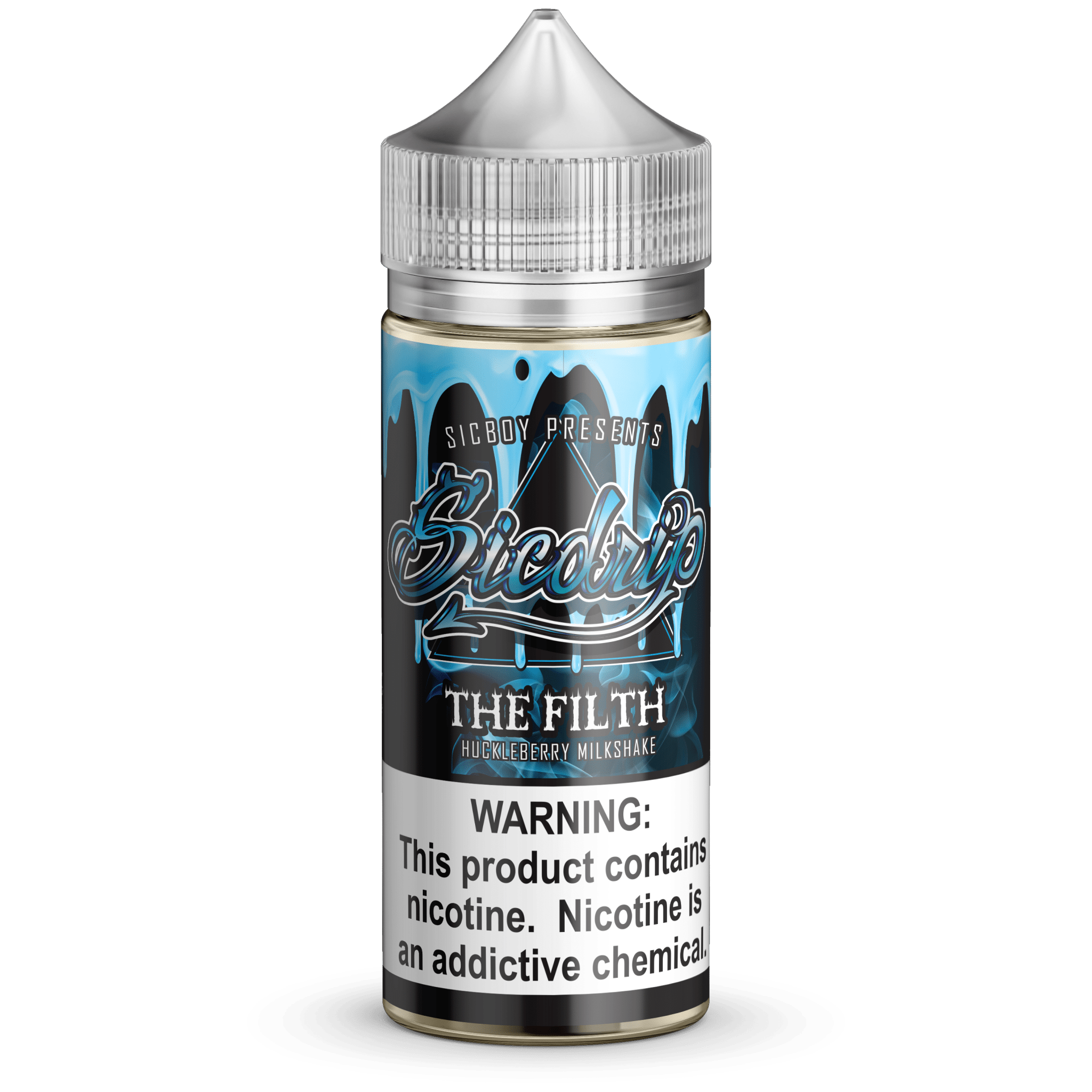 100mL bottle of Sicboy The Filth E-liquid with colorful label, designed for vaping enthusiasts.