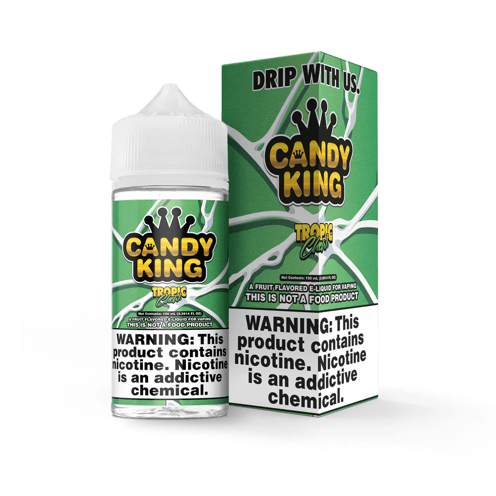 Tropic Chew Candy King 100mL e-liquid bottle with vibrant tropical fruit flavor and colorful label design.