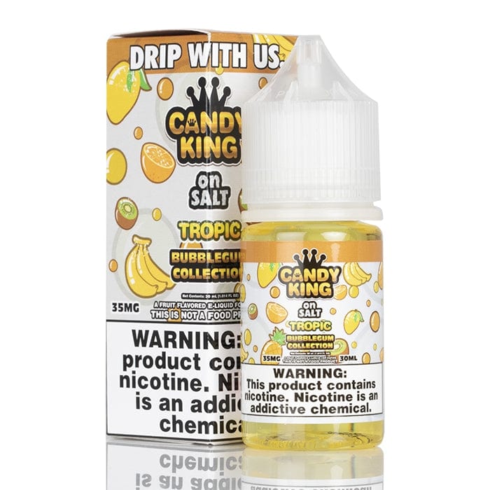 Tropic SALT Bubblegum Series e-liquid by Candy King, 30mL bottle with vibrant pink and blue bubblegum flavor design.