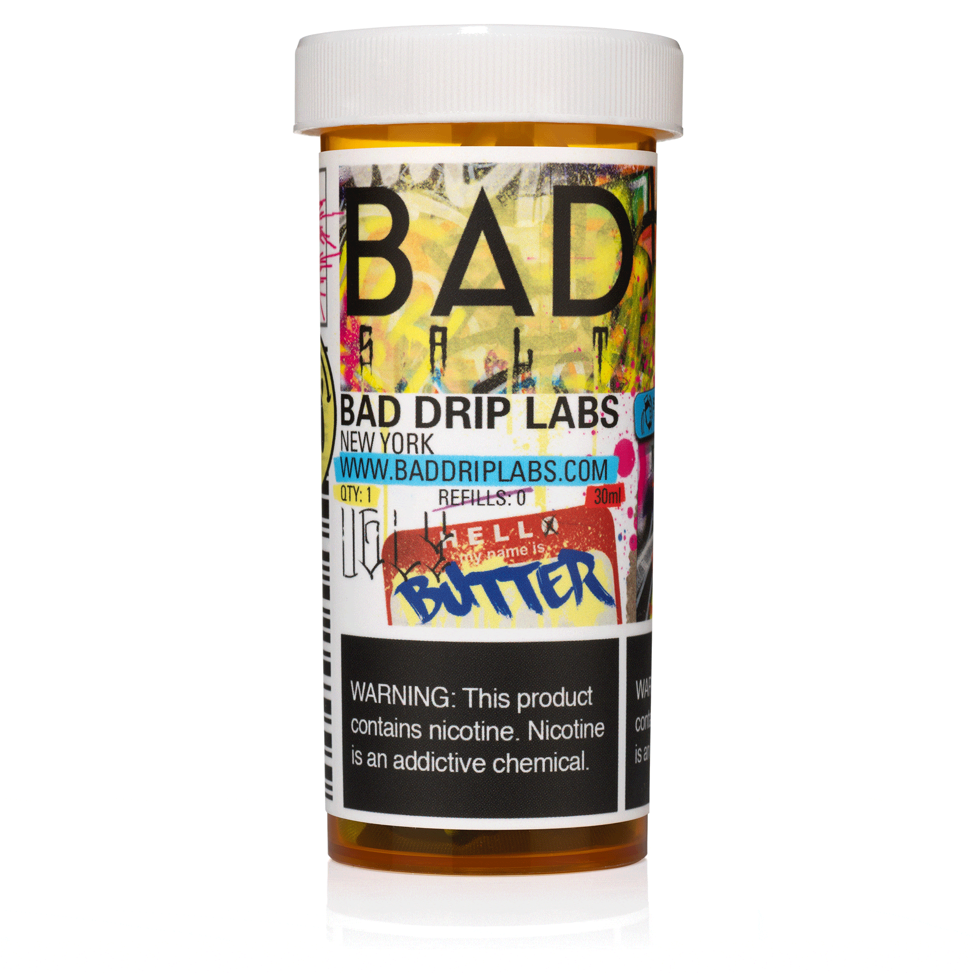 Bad Drip Ugly Butter SALT e-liquid in 30mL bottle, featuring a colorful, animated GIF of the product with bold branding.