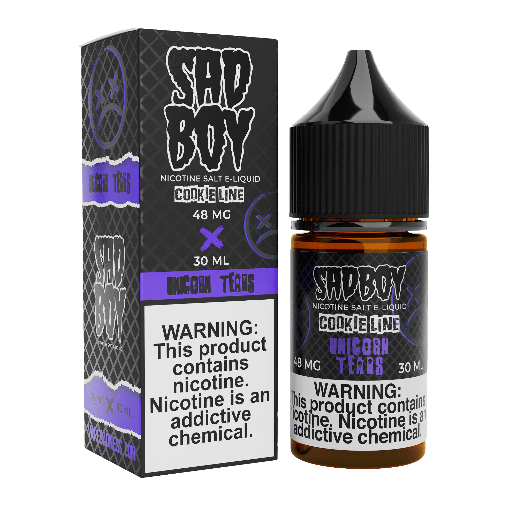 Unicorn Tears SALT Sadboy E-Liquid 30mL bottle with colorful unicorn illustration on the label.
