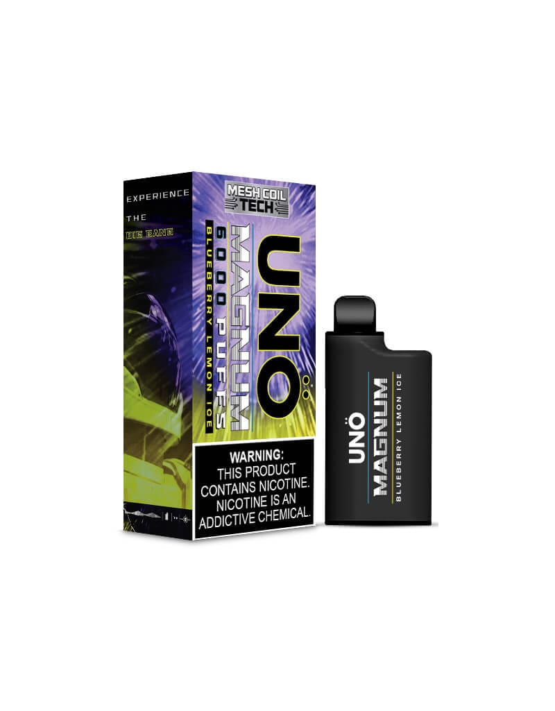 Blue UNO Magnum 6000 vape disposable device featuring sleek design and flavor label, designed for easy on-the-go vaping.