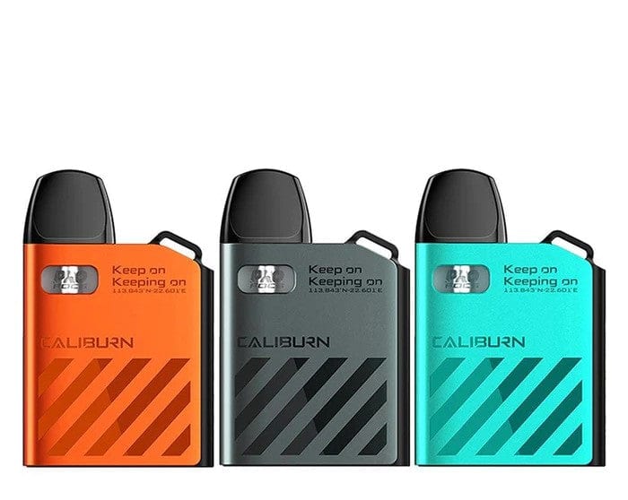 Uwell CALIBURN AK2 15W pod system in black with sleek compact design and mouthpiece, showing its hardware features.