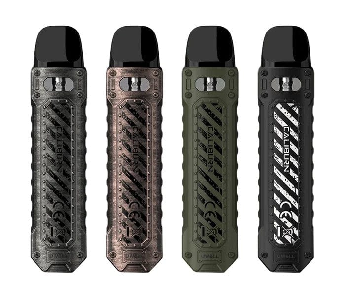 Uwell CALIBURN TENET 16W Pod System vape device with sleek design and ergonomic mouthpiece, black finish, and compact hardware.