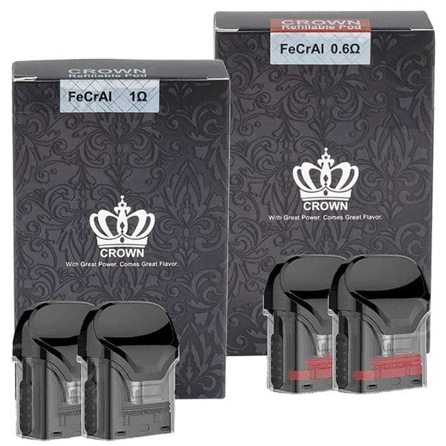 Uwell Crown Replacement Pods for vape devices, featuring sleek design and transparent containers for e-liquid visibility.