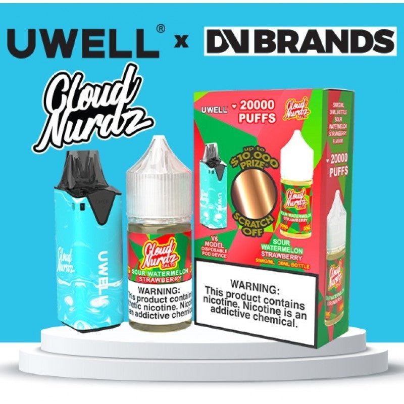 Uwell V6 Refillable Disposables + 30mL Juice Combo — Sour Watermelon Strawberry (Cloud Nurdz)