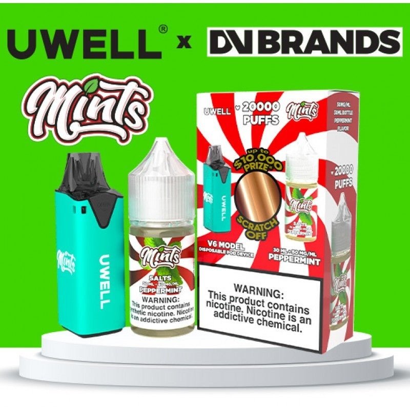 Uwell V6 Refillable Disposables + 30mL Juice Combo — Peppermint (Mints Liquid 50mg)