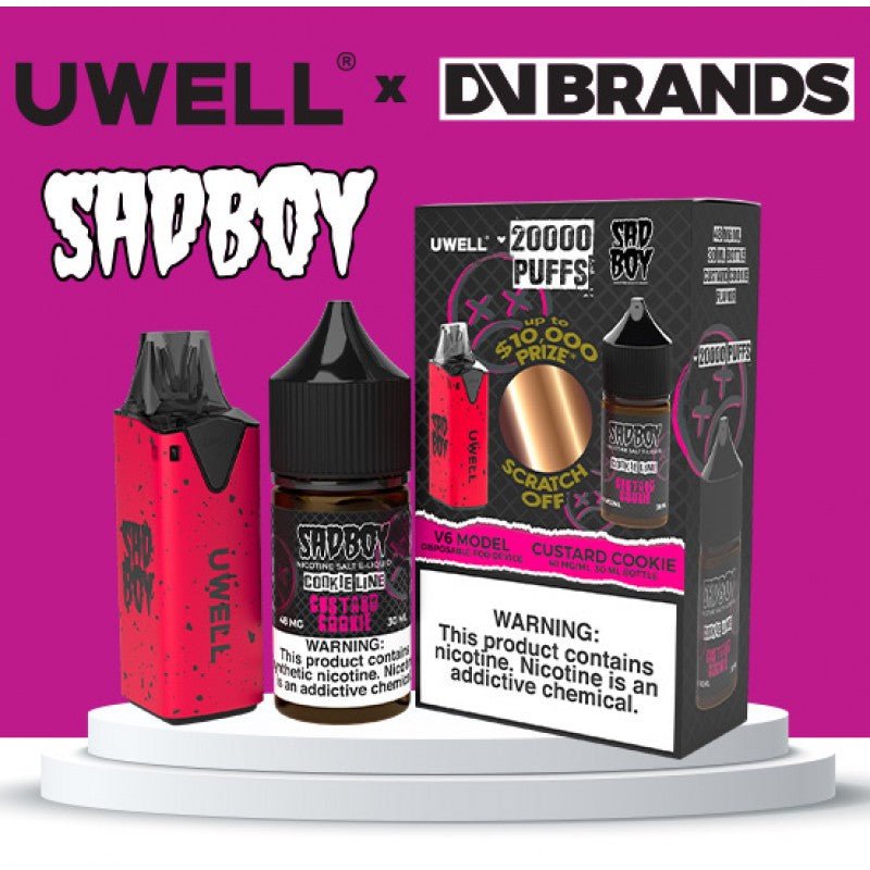 Uwell V6 Refillable Disposables + 30mL Juice Combo — Custard Cookie (Sadboy Liquid 50mg)