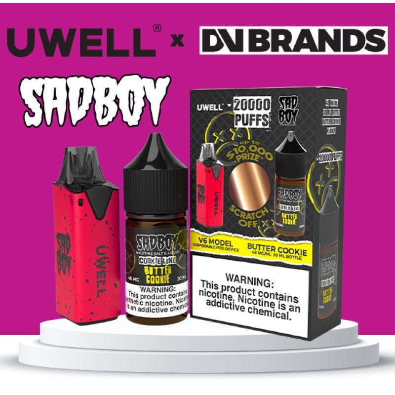 Uwell V6 Refillable Disposables + 30mL Juice Combo — Butter Cookie (Sadboy Liquid 48mg)