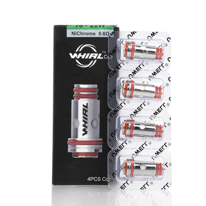 Uwell WHIRL replacement vape coils for Uwell WHIRL device, showing multiple coil heads with metal and cotton components.