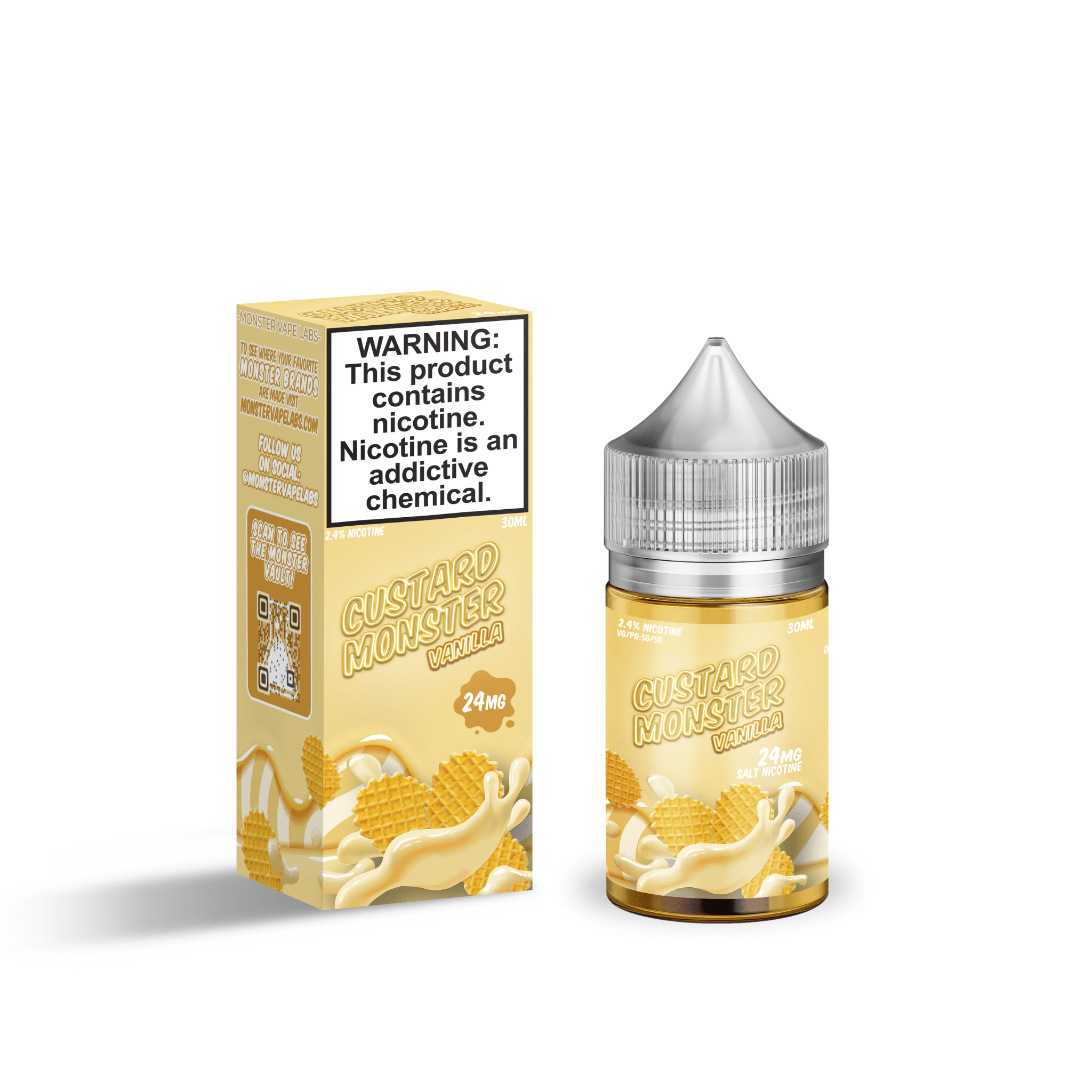 Vanilla SALT e-liquid by Custard Monster in a 30mL bottle, featuring rich vanilla custard flavor for vaping.