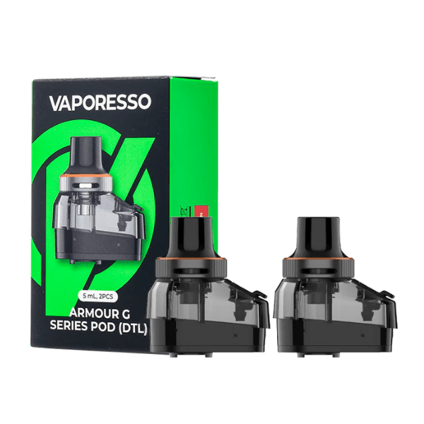 Vaporesso Armour G replacement pods for vaping device, clear and refillable with visible e-liquid chamber and mouthpiece.