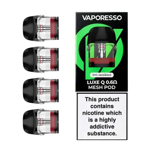 Vaporesso LUXE Q replacement pods for vape device, showing sleek design and e-liquid openings.