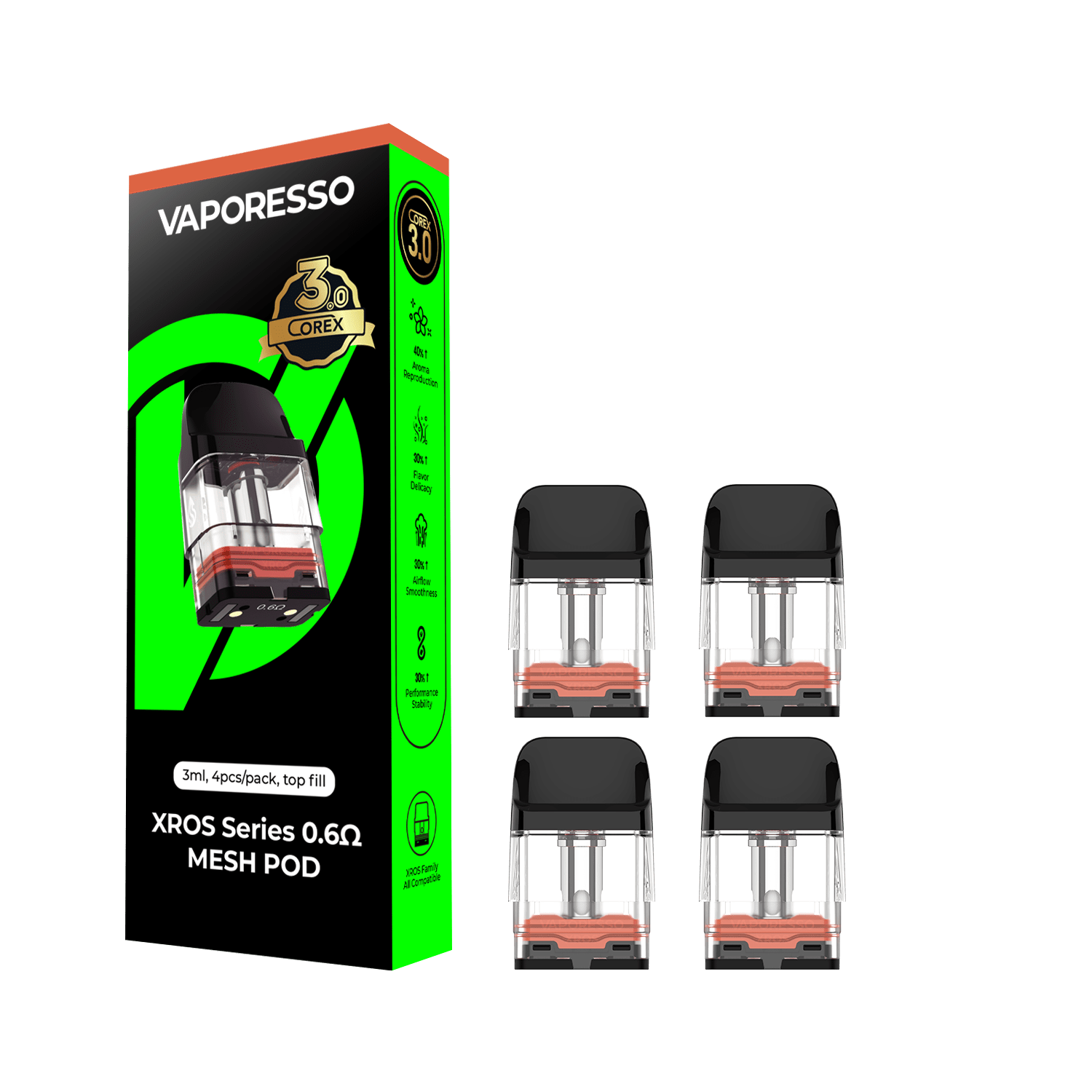 Vaporesso XROS Replacement Pods — Mesh 0.4 ohm COREX 3.0 3mL