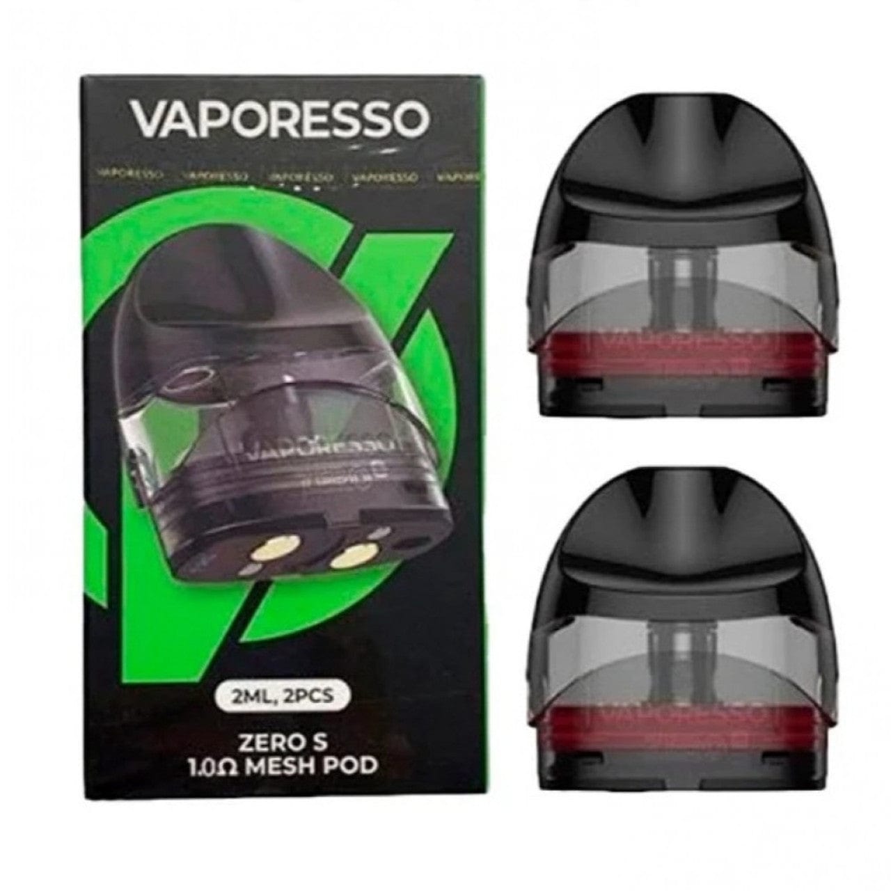 Vaporesso ZERO and ZERO S vape pods, replacement parts for Vaporesso e-cigarettes, with visible mouthpiece and filling port.