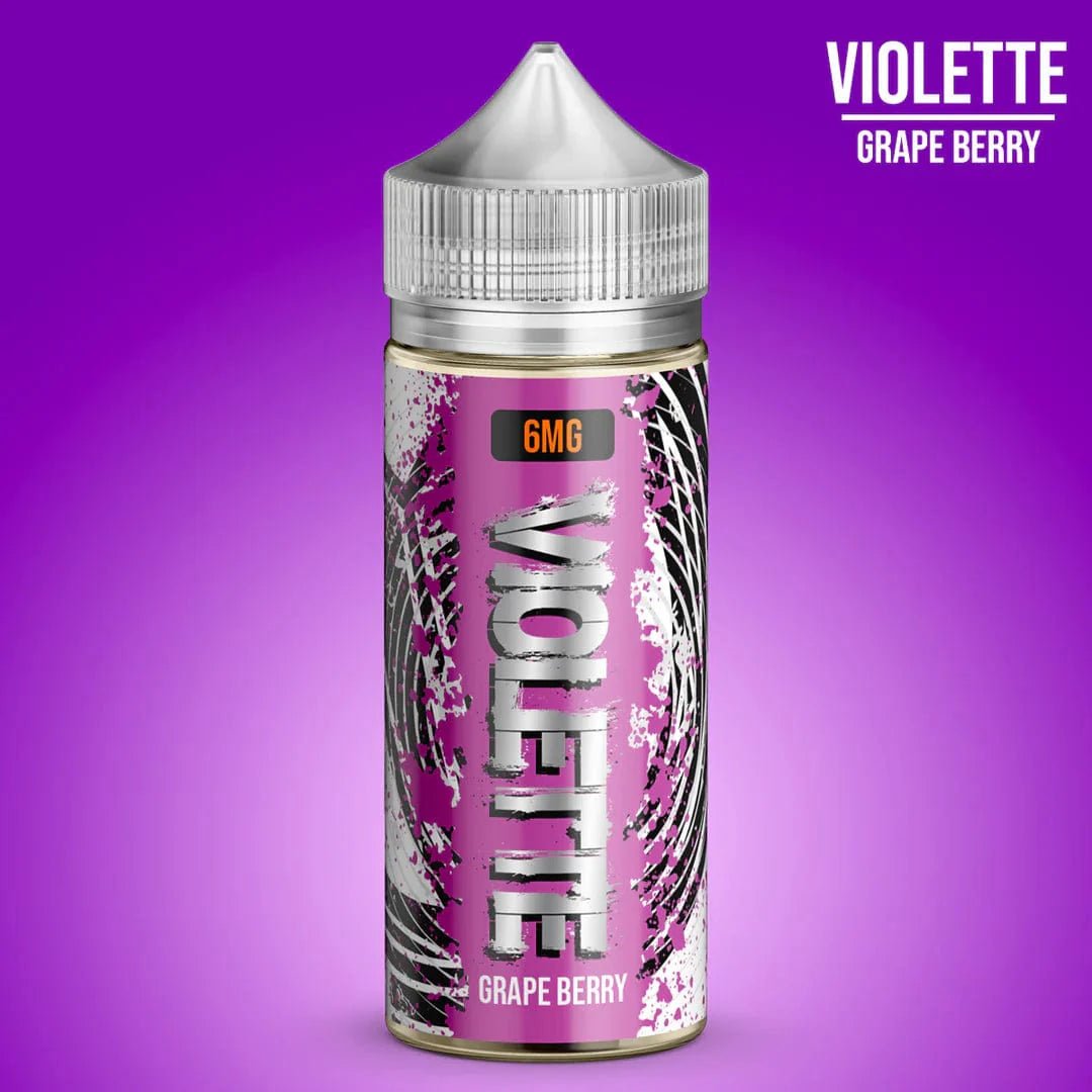 Vapergate Violette 100mL e-liquid bottle with purple and white label, featuring floral and violet design elements.