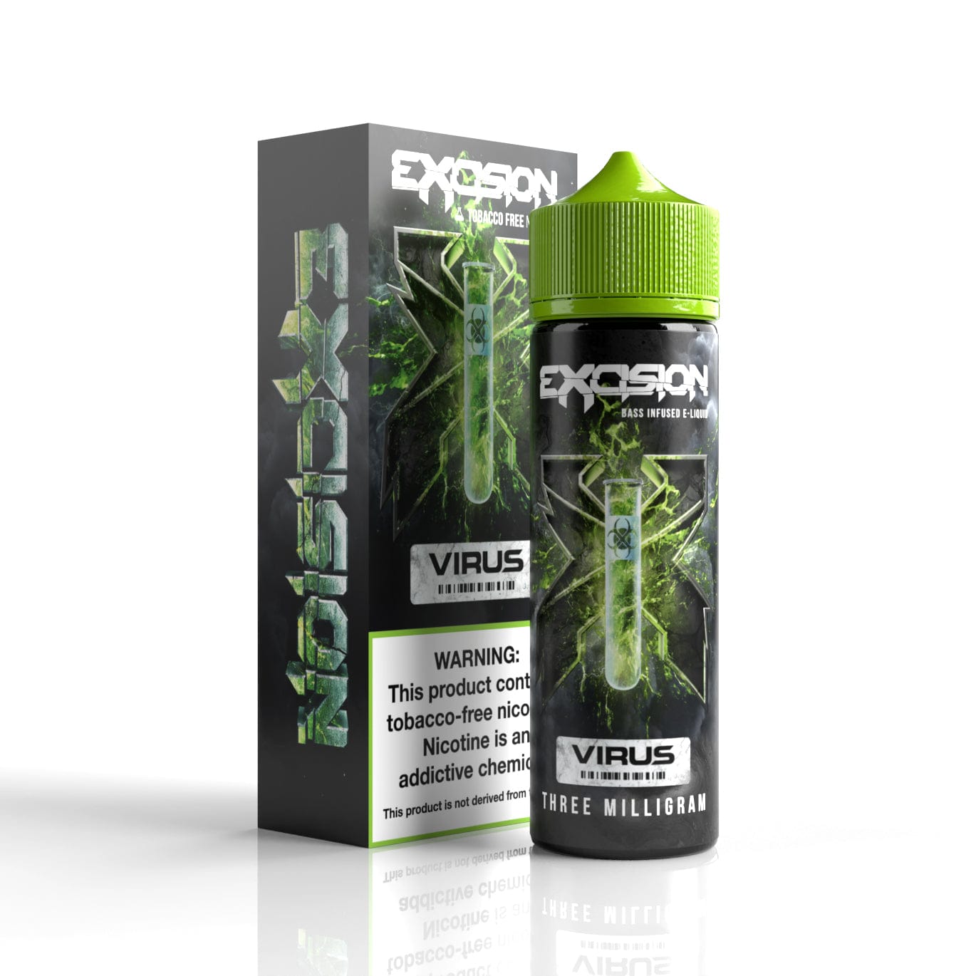 Excision Virus Lemon Lime Dew e-liquid bottle, 60mL, with vibrant label featuring lemon and lime graphics and colorful branding.