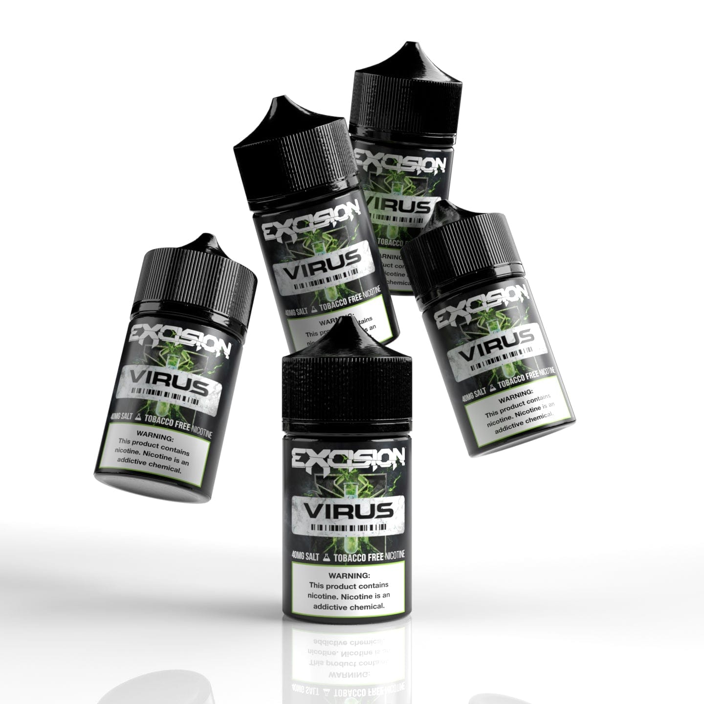 Bottle of Virus Lemon Lime Dew Salt E-liquid by Excision, 30mL with lemon and lime flavor label and clear plastic bottle