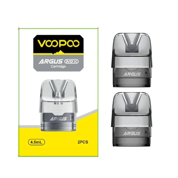 VOOPOO Argus E40 replacement pods for vaping device, shown in black with clear e-liquid window, designed for easy refilling.