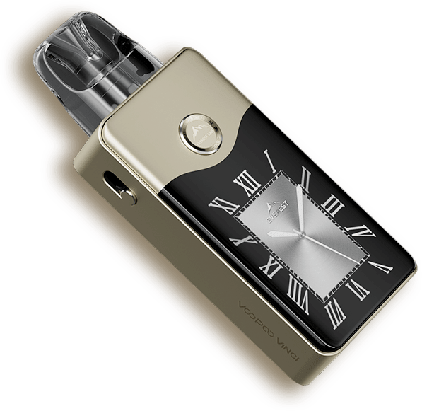 VOOPOO Vinci E120 Pod Kit showing sleek black hardware with adjustable airflow and compact design.