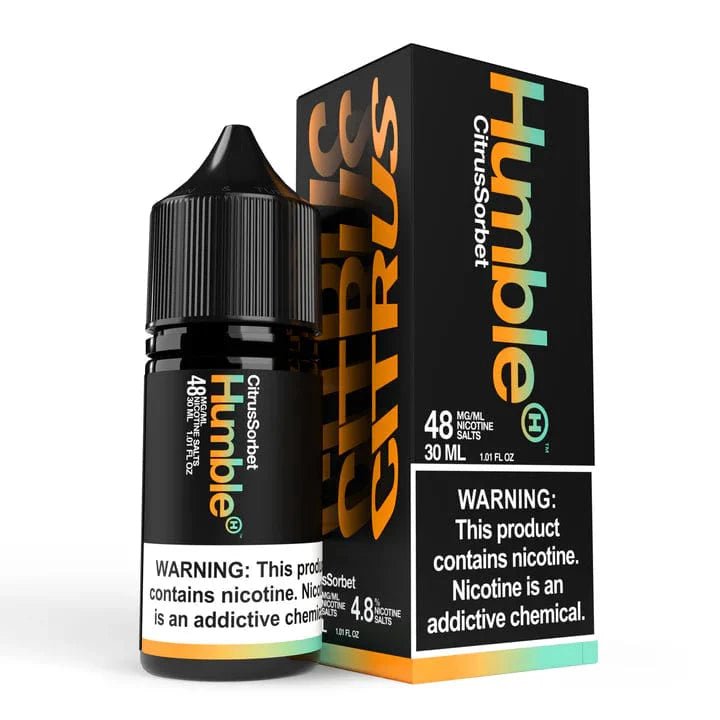 Humble Juice Co. VTR Citrus Sorbet Salt e-liquid bottle, 30mL with vibrant citrus and sorbet flavor branding.