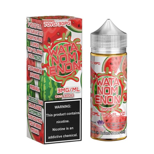 Bottle of Watanomenon Nomenon E-Liquids, 120mL, featuring colorful label and e-liquid inside for vaping enjoyment