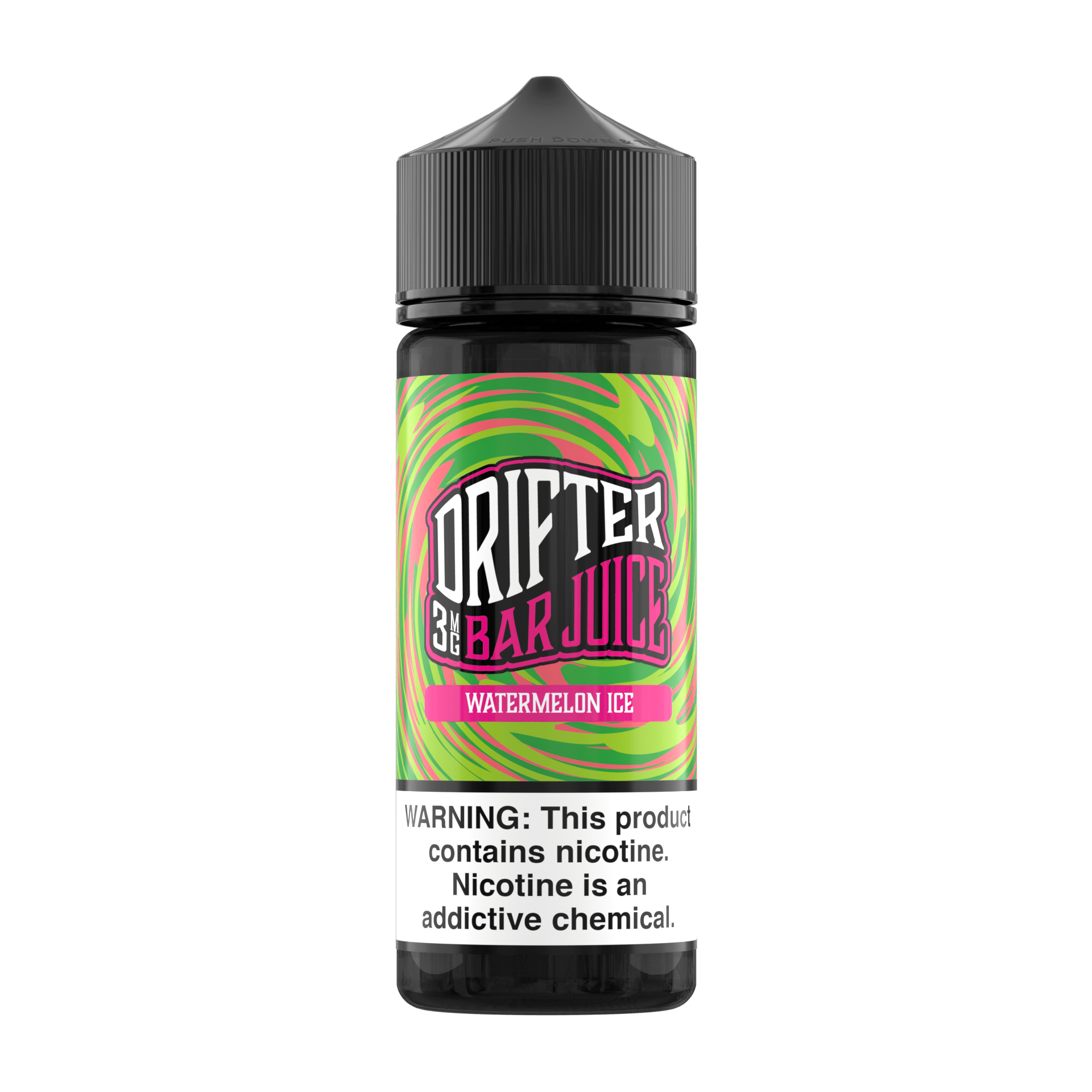 Bottle of Watermelon ICE Drifter E-Liquid, 120mL, featuring a vibrant watermelon and icy mint flavor for vaping.