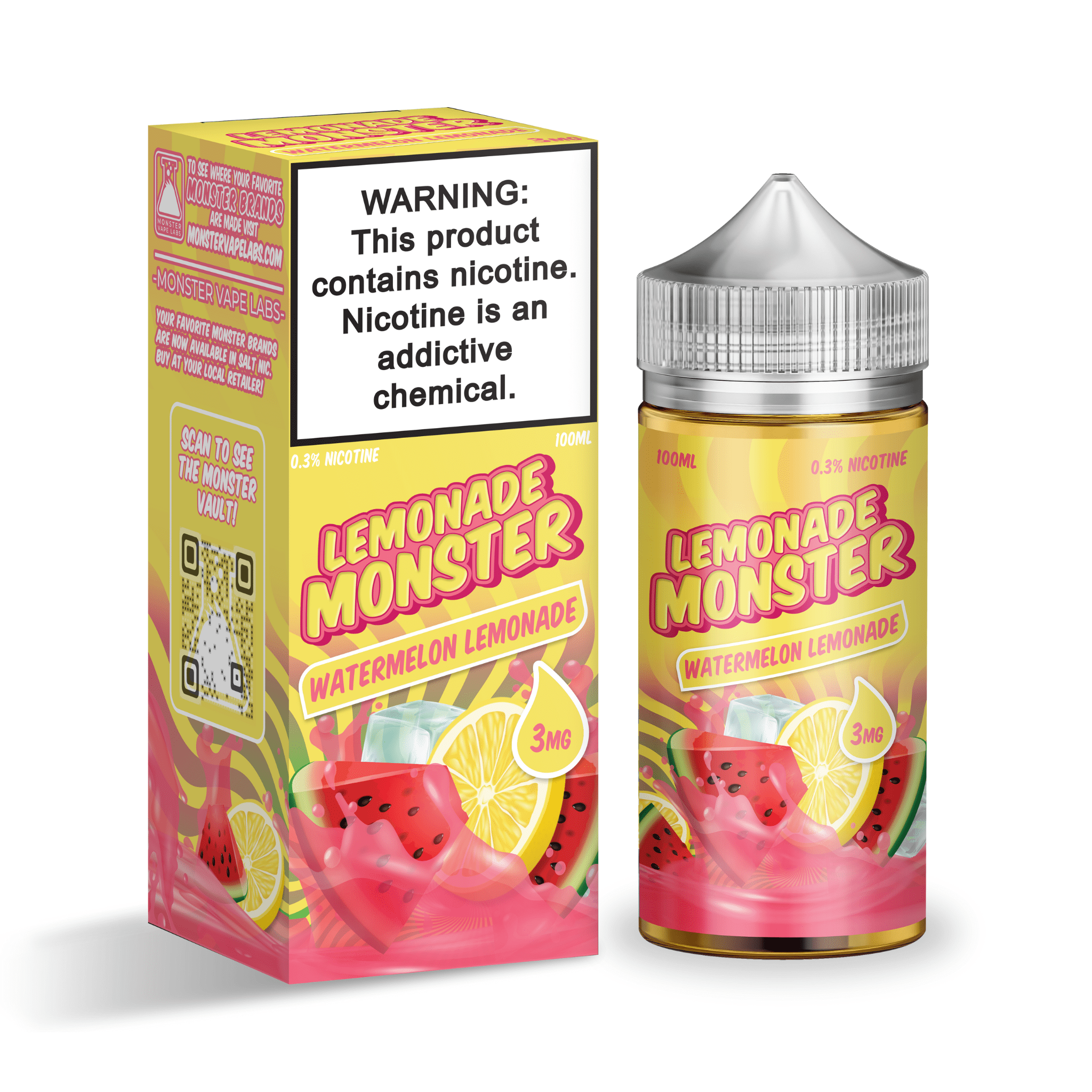 Watermelon Lemonade e-liquid by Lemonade Monster in a 100mL bottle, featuring a refreshing watermelon and lemonade flavor.