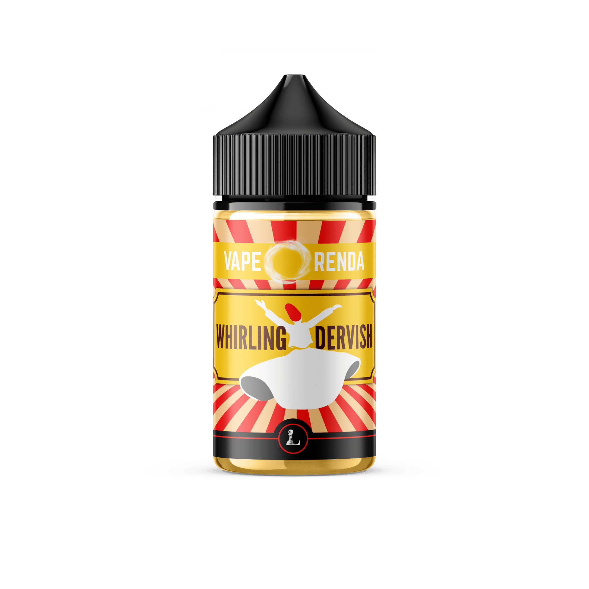 Bottle of Five Pawns Whirling Dervish Vape Orenda 60mL e-liquid with colorful label design.