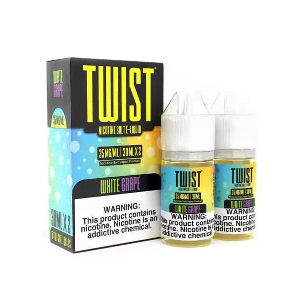 White Grape SALT e-liquid by Twist E-liquids in a 60mL bottle, showcasing the white grape flavor and sleek packaging.