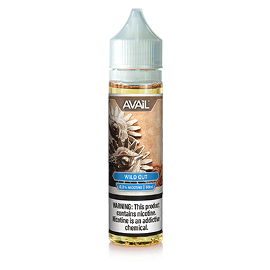 Wild Cut AVAIL Vapor 60mL e-liquid bottle with colorful label and cap, designed for vaping.