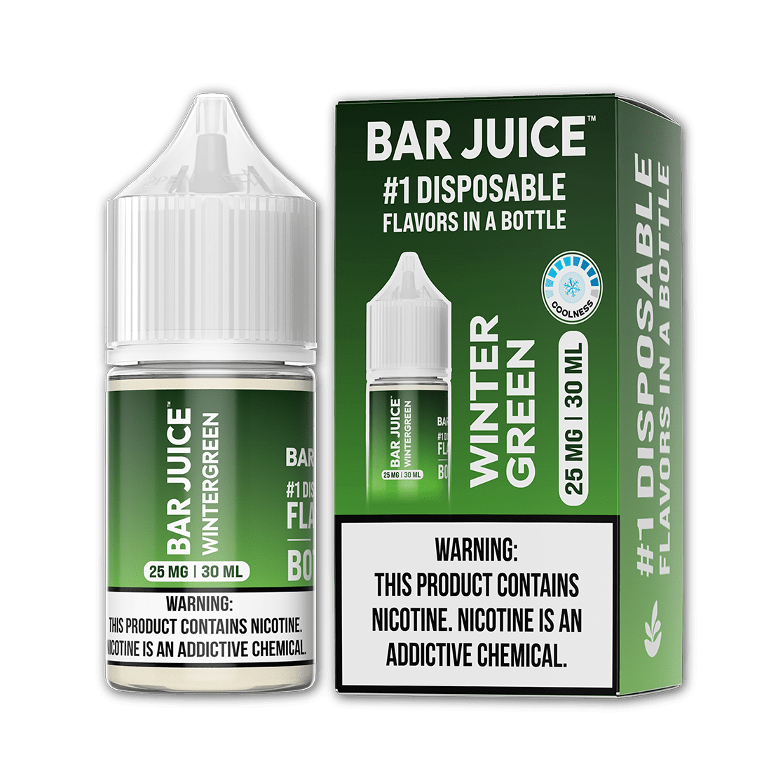Wintergreen SALT e-liquid by Bar Juice in a 30mL bottle, featuring a refreshing wintergreen flavor for vaping.