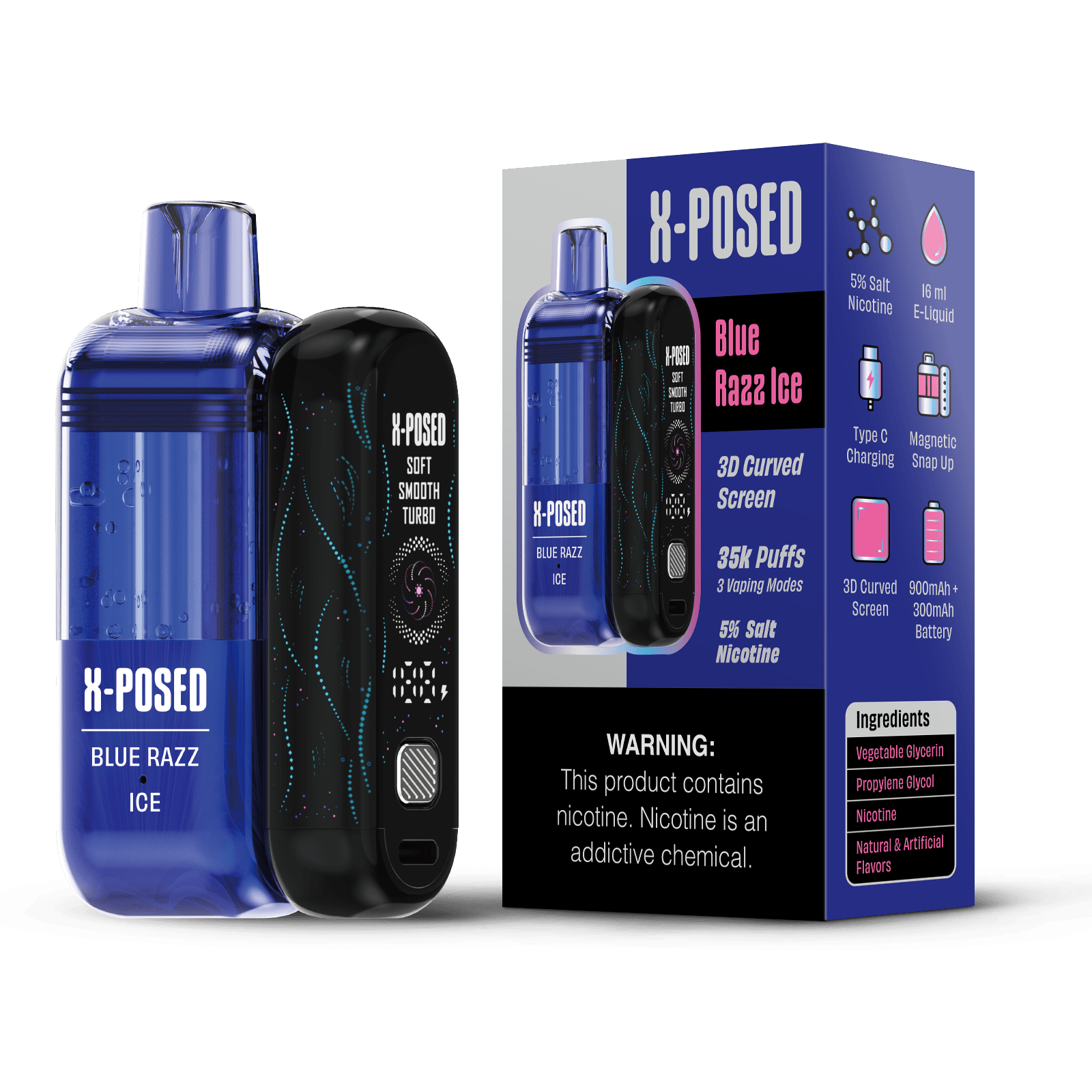 X-Posed 35K disposable vape kit showing sleek design and mouthpiece, highlighting its portable and easy-to-use features.
