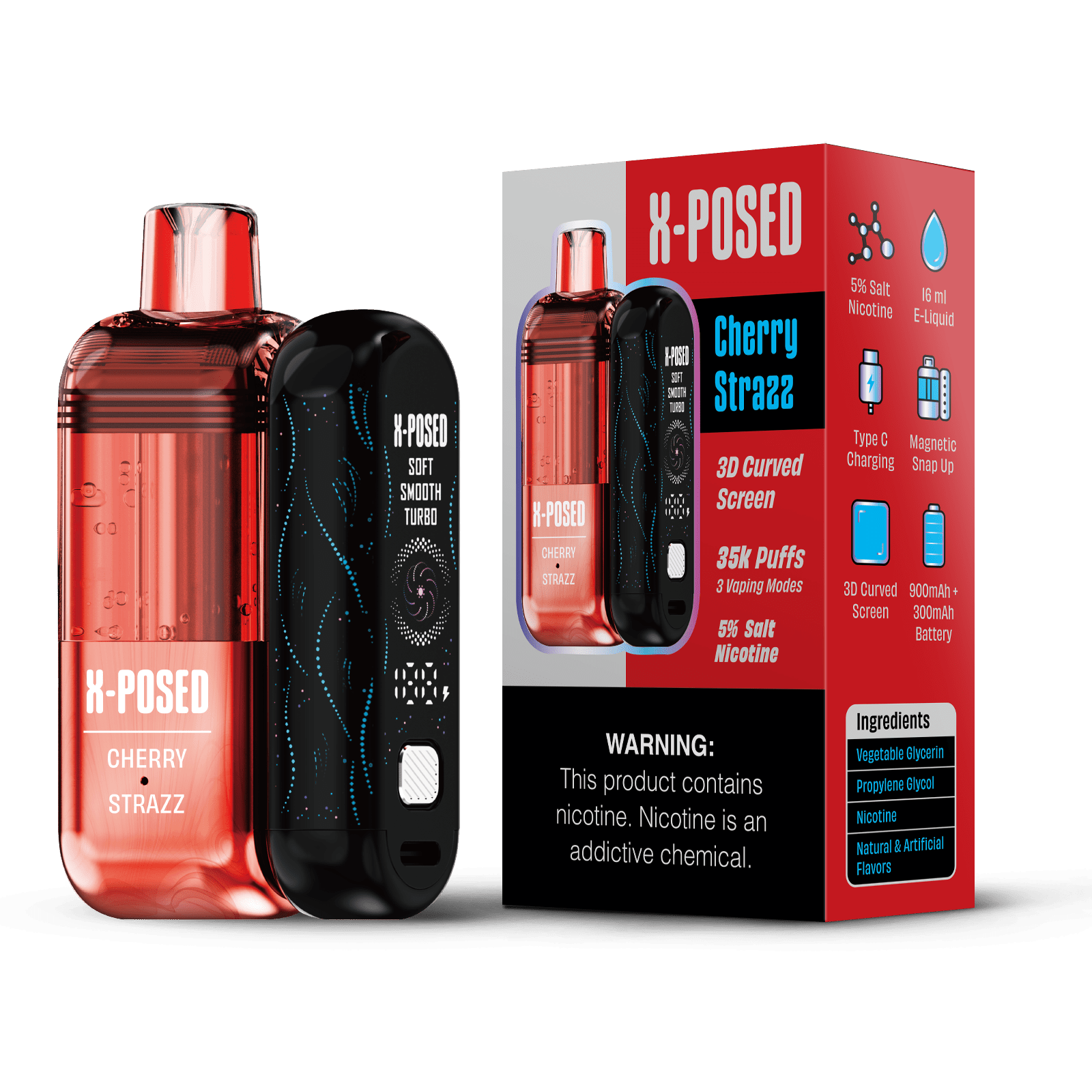 X-Posed 35K Disposable Vape Kit with sleek design, showing the compact device and flavor label on the packaging.