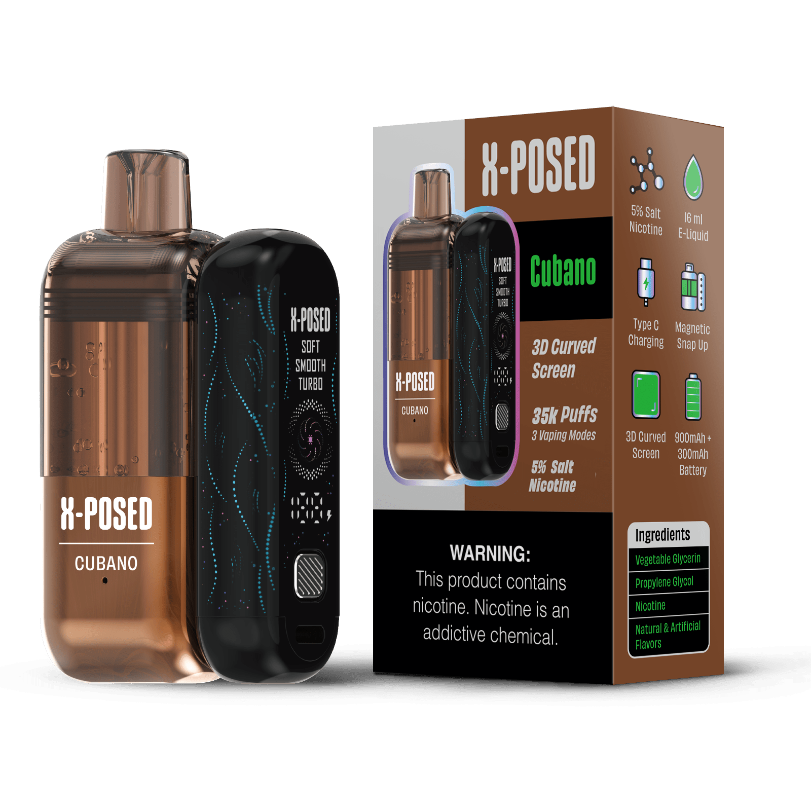 X-Posed 35K Disposable Vape Kit with sleek design, showing the disposable device in black and white colors.