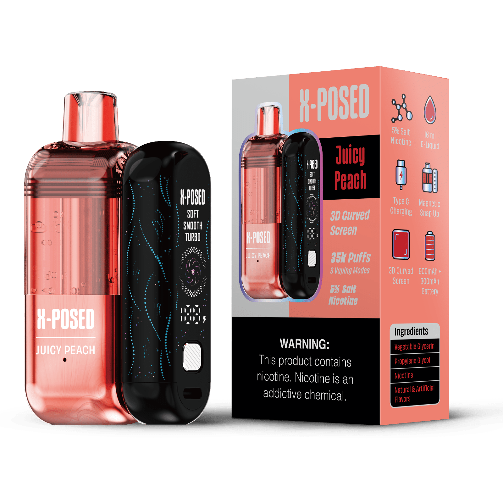 X-Posed 35K Disposable Vape Kit with sleek design and mouthpiece, showing the portable device for vaping convenience.
