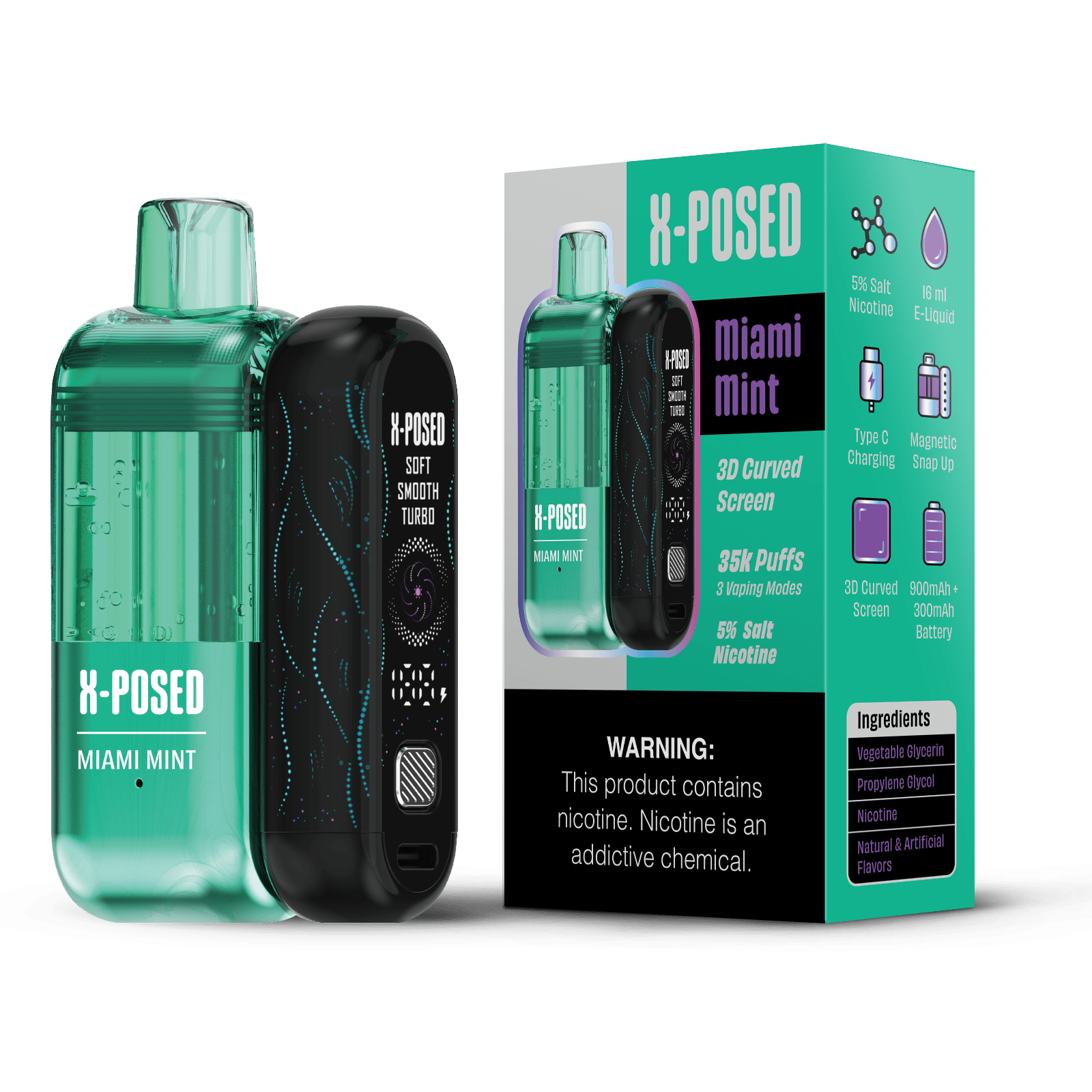 X-Posed 35K disposable vape kit with sleek design and mouthpiece, featuring colorful branding and compact size for easy vaping.